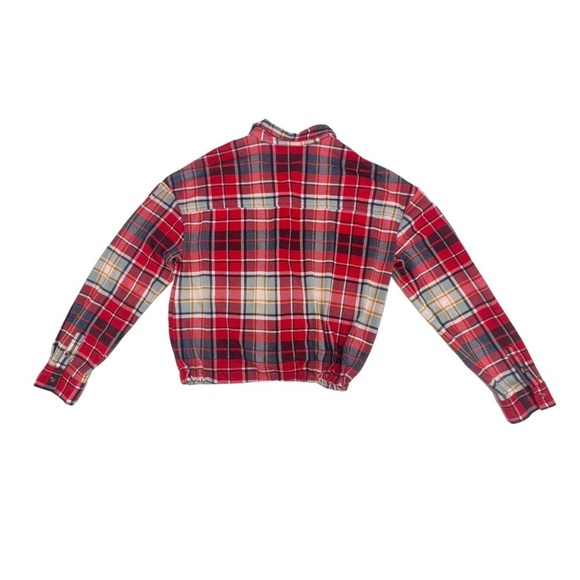 NWT So Blue Red Plaid Tie Waist Cropped Flannel Shirt Size Large Women’s - Picture 3 of 6